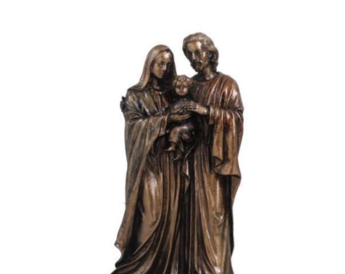 Holy Family sculpture, 8.5 cm (3.34 inches) in bronzed resin marble, handcrafted in Italy