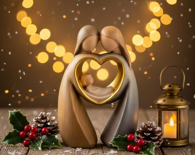 Nativity scene group carved in Valgardena wood, hand-decorated, Holy Family, various sizes, Italian artisan production