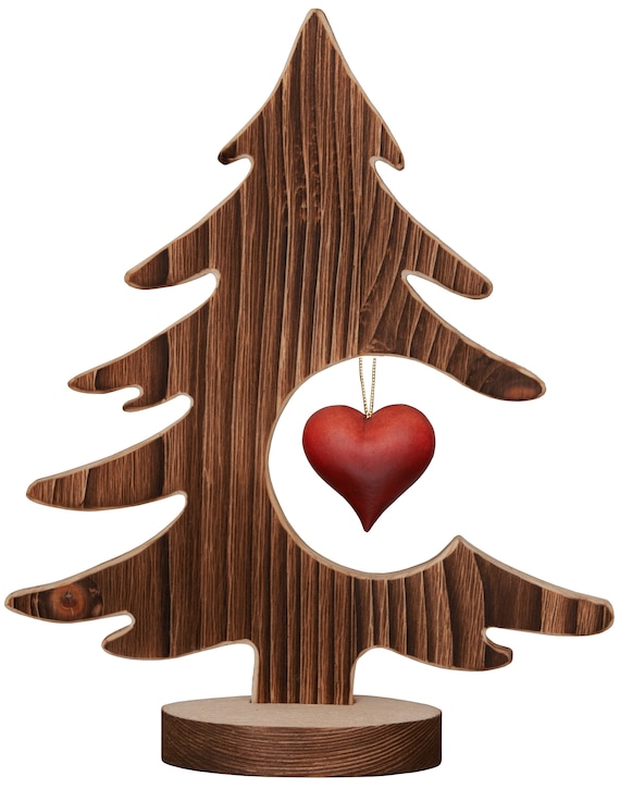 Sapin de Noël avec coeur, sculpté en bois de Valgardena et décoré à la  main, de production artisanale italienne - Etsy France