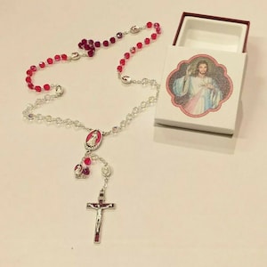 Rosary of Merciful Jesus Divine Mercy cm 46.5 with half crystal beads and deluxe case of Italian artisan production