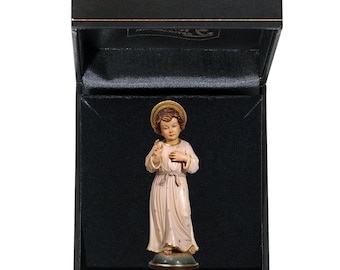 Statue of the adolescent Jesus with deluxe case carved in Valgardena wood and hand-decorated by Italian handicrafts