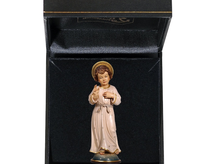 Statue of the adolescent Jesus with deluxe case carved in Valgardena wood and hand-decorated by Italian handicrafts