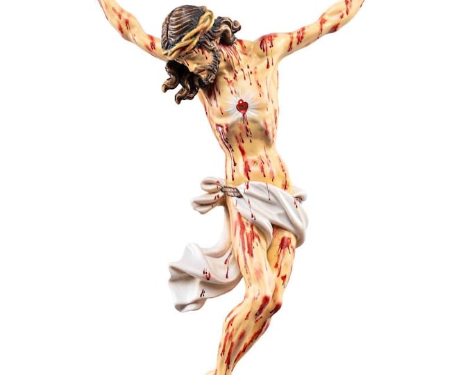 Baroque Christ Body Statue of the Most Precious Blood, carved in Valgardena wood and hand decorated, Italian artisan production