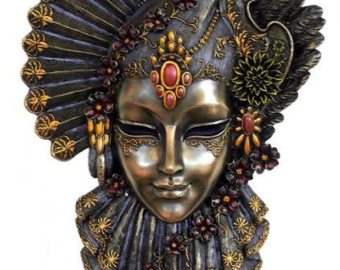 Venetian Charm Mask, 32 cm (12.6 inches) in bronzed resin marble, handcrafted in Italy