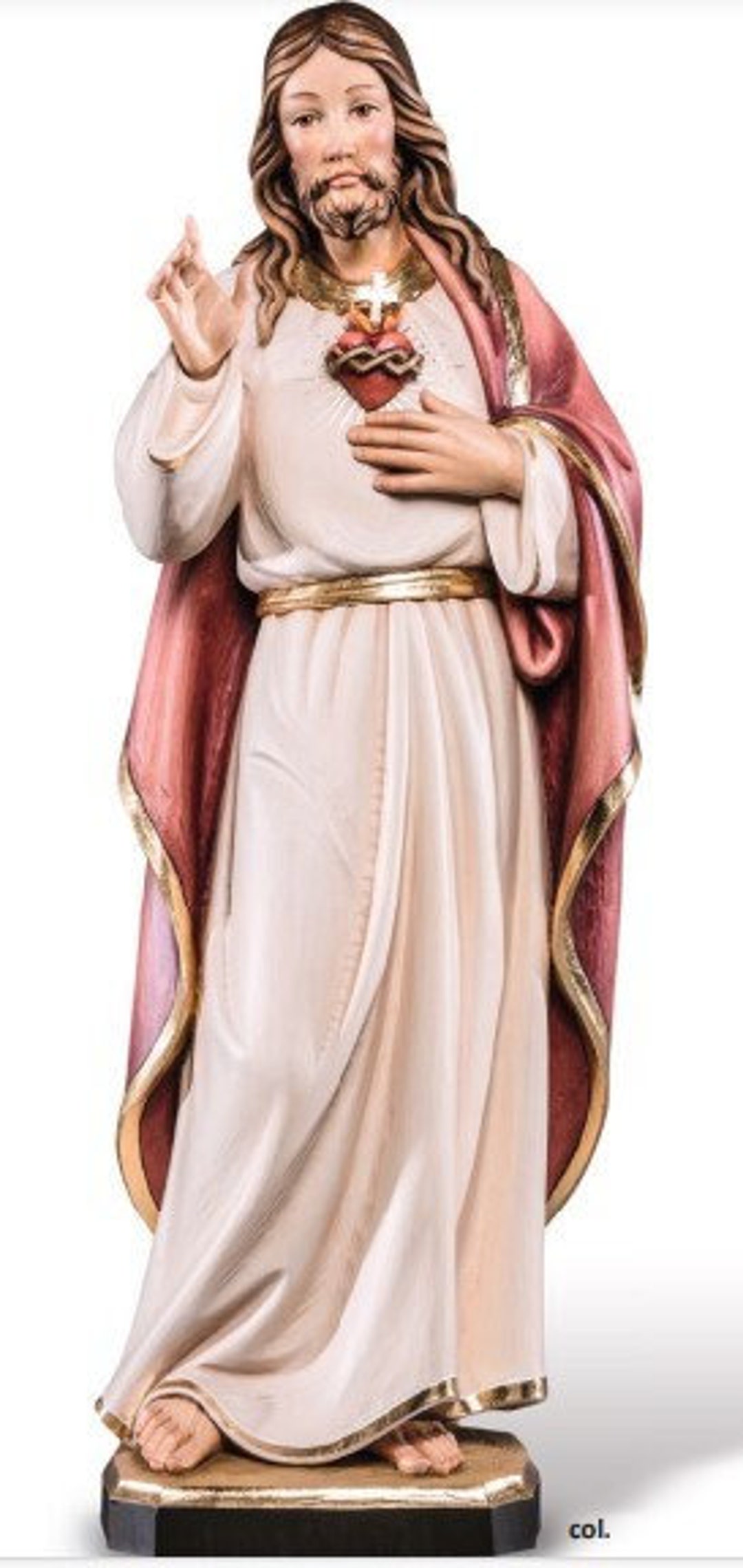 Statue of Jesus Sacred Heart, Carved in Valgardena Wood, Hand-decorated ...