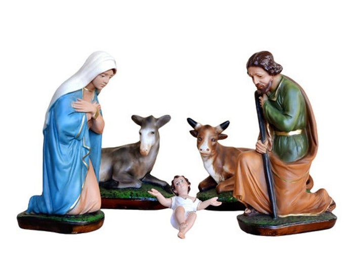 Complete nativity scene cm 34 (13,38 inches) composed of 5 pieces in hand-decorated resin of Italian craftsmanship