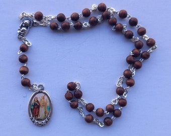 Rosary of Saint Raphael the Archangel, 30 cm (11.81 inches), in wood, complete with prayer, of Italian artisan production