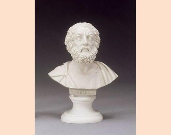 Homer bust sculpture cm 16 (6.29 inches) in alabaster powder, handcrafted, made in Italy