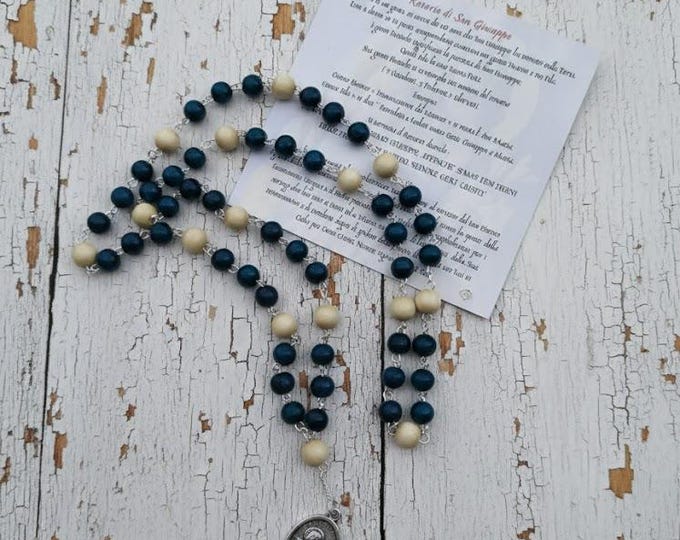 Rosary of St. Joseph 39.5 cm (15.55 inches) in two-tone wood, handcrafted in Italy