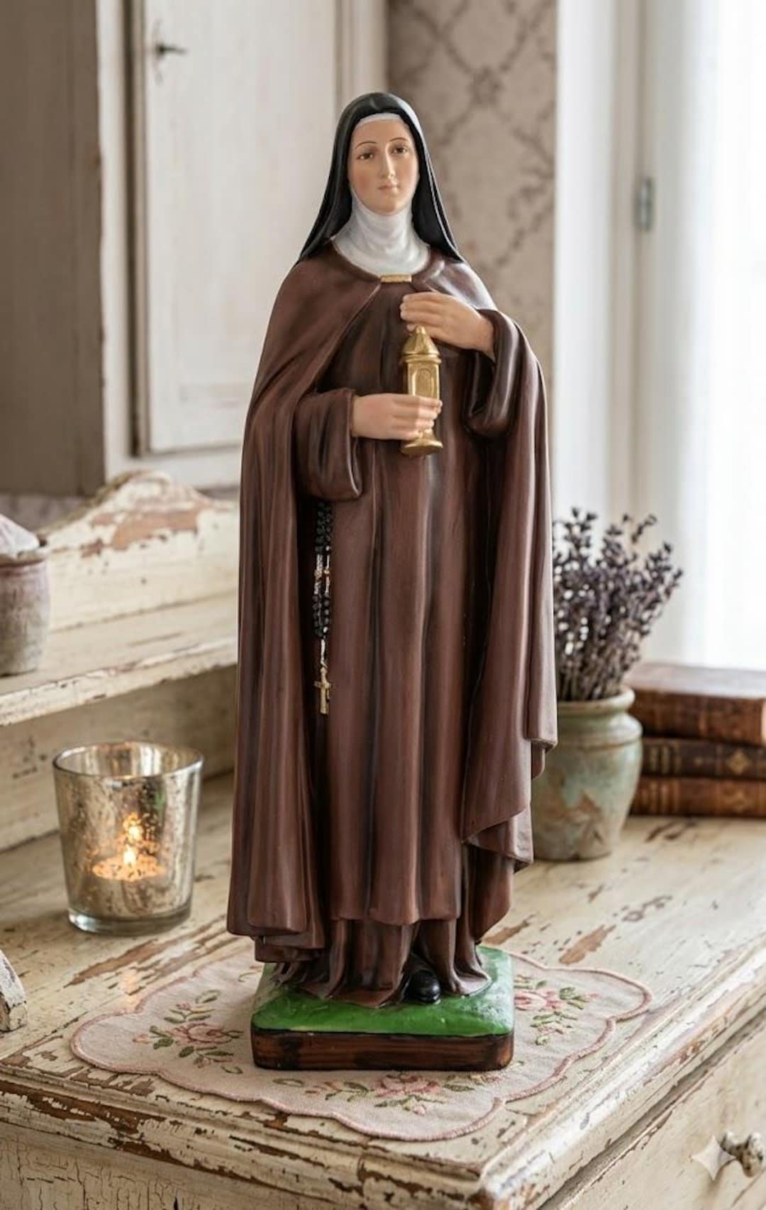 Statue of Saint Clare of Assisi 40 Cm (15.74 Inches) in Marble
