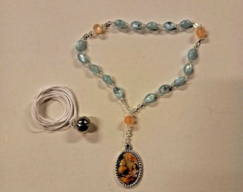 Saint Anne's Rosary with angel caller necklace, mother-of-pearl beads, 10 x 7 mm bead size, handcrafted in Italy