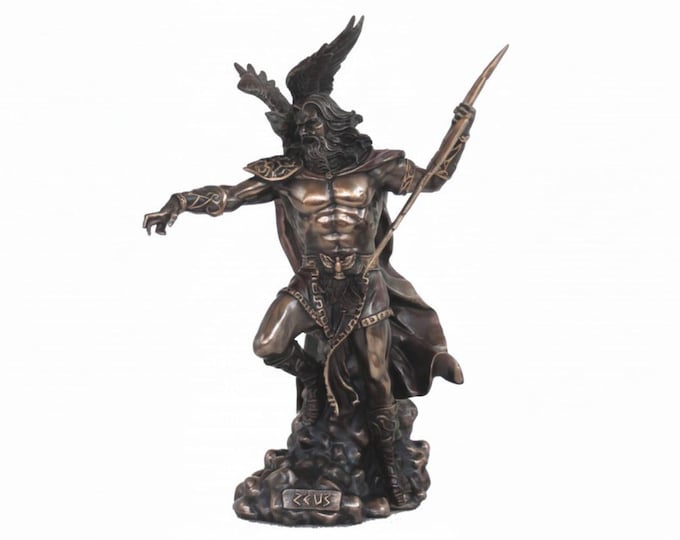 Classical sculpture Zeus with eagle and lightning, 50 cm (19.68 inches) in bronzed resin marble, handcrafted, made in Italy