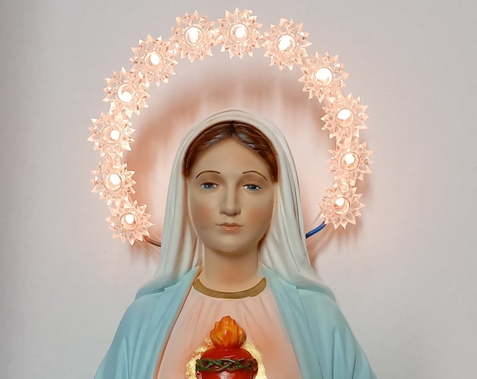 Statua della Madonna Sacro Cuore di Maria cm 30 (11,81 inches) resina decorata a mano con aureola luminosa produzione artigianale italiana