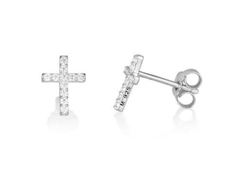 925 silver earrings with rhinestone cross, handcrafted in Italy