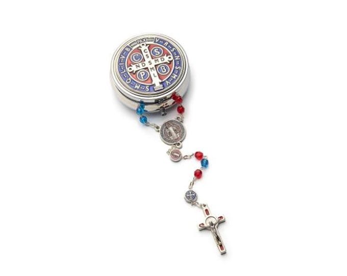 Rosary of Saint Benedict of Norcia, in faceted glass, 6 mm diameter grain, metal case, handcrafted in Italy