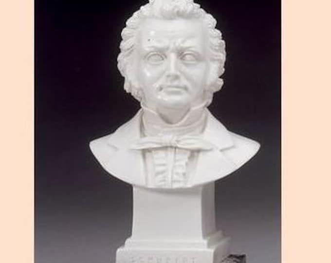 Franz Schubert sculpture cm 11 (4.33 inches) in alabaster powder, marble base, handcrafted, made in Italy