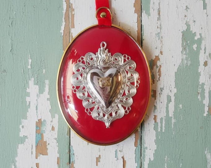 Votive heart ex voto grace received oval 15.5 x 19 cm (6.10 x 7.48 inches) of Italian artisan production