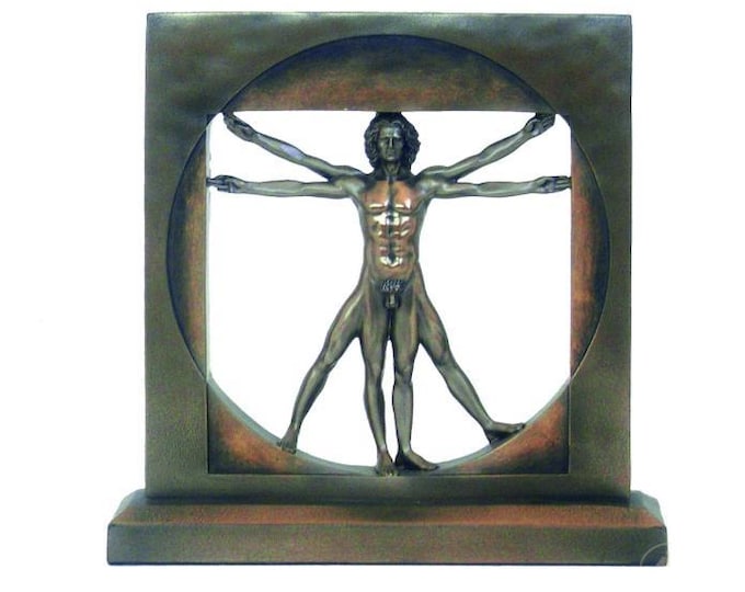 Classical sculpture of the Vitruvian Man by Leonardo Da Vinci, in bronzed resin marble, 22 cm (8.66 inches), handcrafted, made in Italy