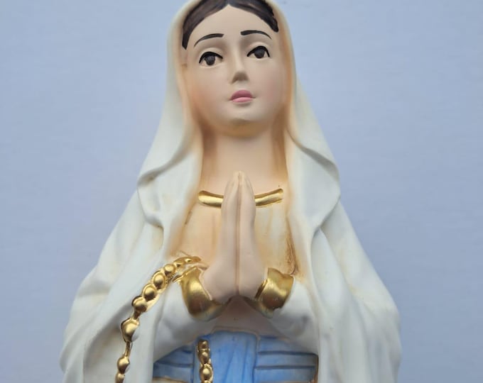 Statue of Our Lady of Lourdes cm 20 (7.87 inches) in marble resin full decorated by hand of Italian artisan production