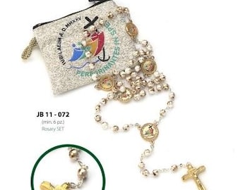 Rosary with fabric case of the Jubilee 2025 in glass and metal, handcrafted in Italy