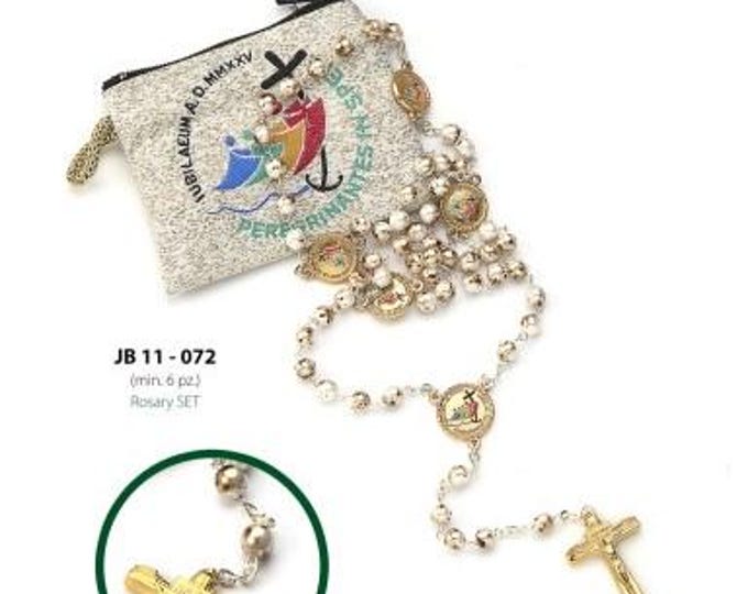 Rosary with fabric case of the Jubilee 2025 in glass and metal, handcrafted in Italy