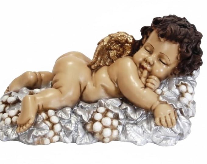 Sleeping angel statue in hand-decorated resin, artisanal production for outdoor and indoor use, various sizes available