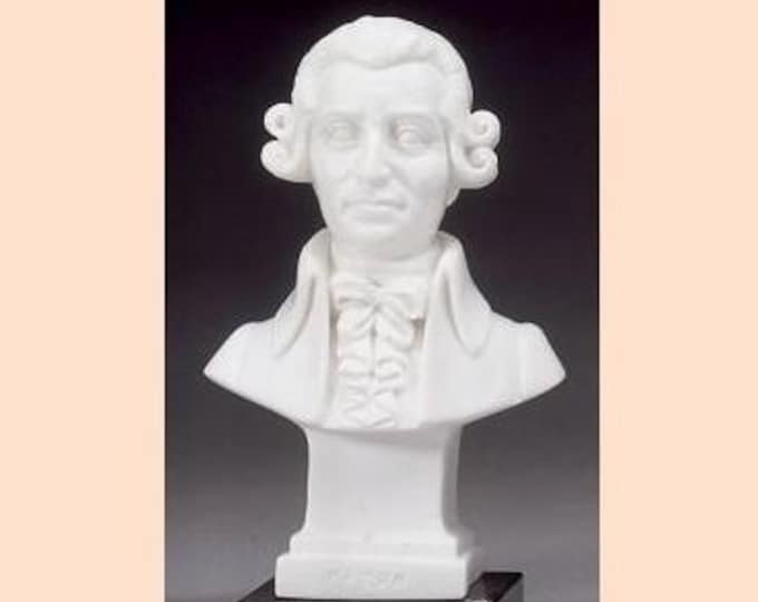 Franz Joseph Haydn bust sculpture cm 11 (4.33 inches) in alabaster powder, marble base, handcrafted, made in Italy