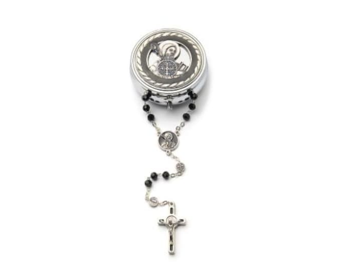 Rosary of Saint Benedict of Norcia, in faceted glass, 6 mm diameter grain, metal case, handcrafted in Italy