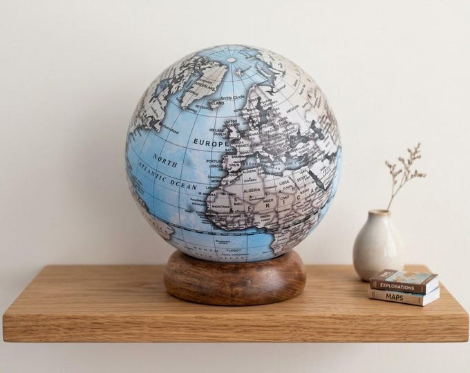 World Map, Globe with detachable wooden base, height 17 cm (6.69 inch) diameter 15 cm (5.90 inch), handcrafted, made in Italy