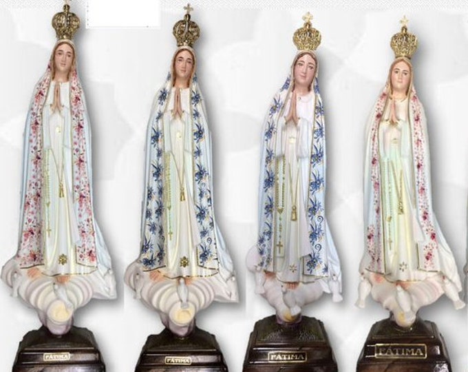 Statue of Our Lady of Fatima in fiberglass, hand-decorated with floral finish, handcrafted
