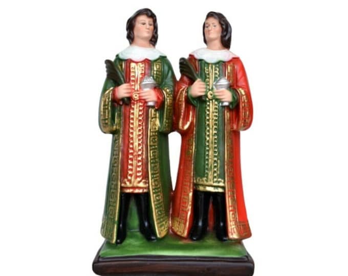 Statue of Saints Cosmas and Damiano cm 25 (9.84 inches) in hand-decorated resin marble of Italian craftsmanship