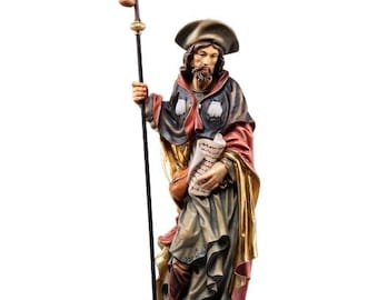 Statue of Saint James of Compostela carved in Valgardena wood and hand decorated, Italian artisan production