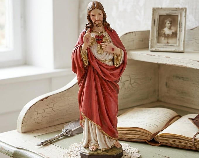 Statue of the Sacred Heart of Jesus 17 cm (6.69 inches) in marble resin hand decorated, Italian artisan production
