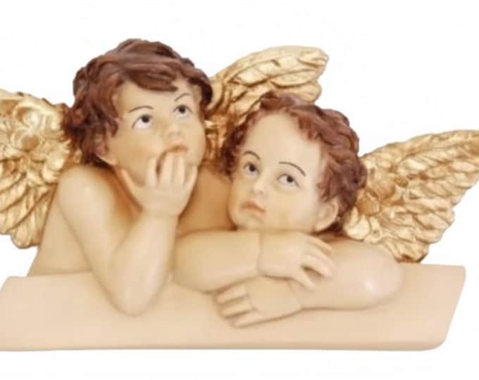 Wall angels cm 19 x 37 (7.48 x 14.56 inches) in resin hand decorated, artisanal production for outdoor and indoor use