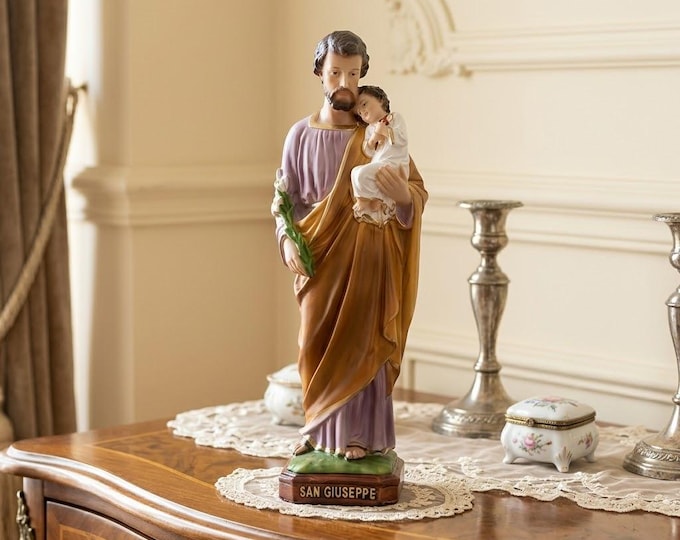 Statue of Saint Joseph 30 cm (11.81 inches) in solid resin marble decorated by hand, Italian artisan production
