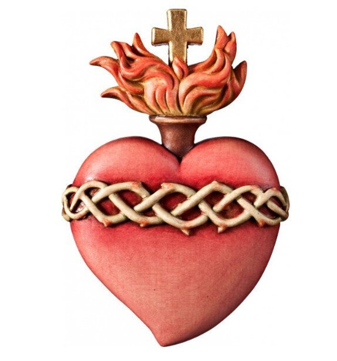 Sacred Heart of Jesus Sculpture, Carved in Valgardena Wood, Hand ...