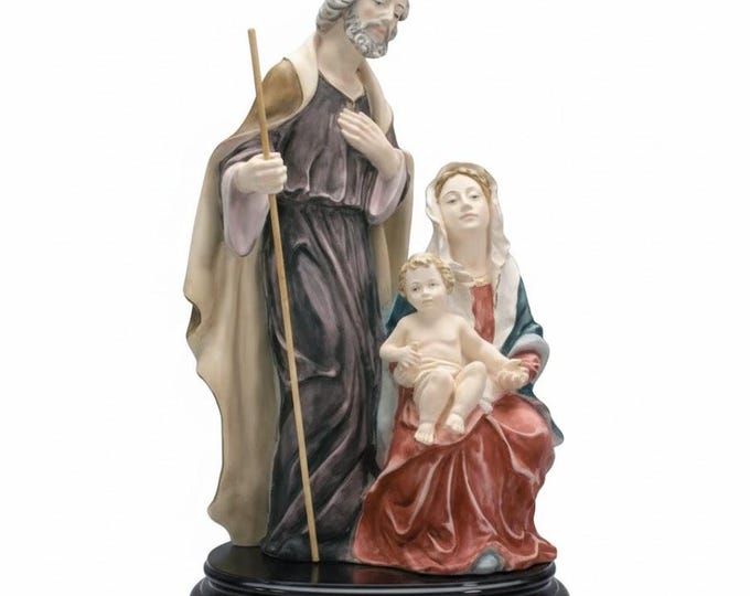 Nativity statue, Holy Family cm 45 (17.71 inches) made of alabaster powder, wooden base, hand decorated, made in Italy