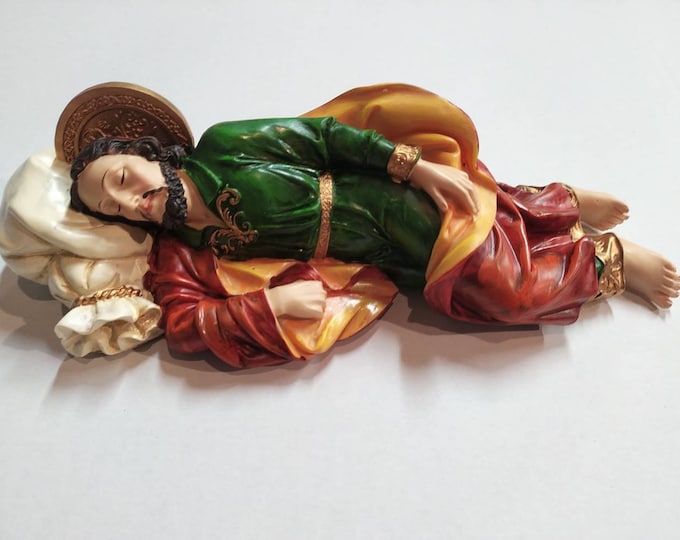 Statue of St. Joseph sleeping by Pope Francis, cm 30 (11,81 inches) in resin decorated by hand hand hand production