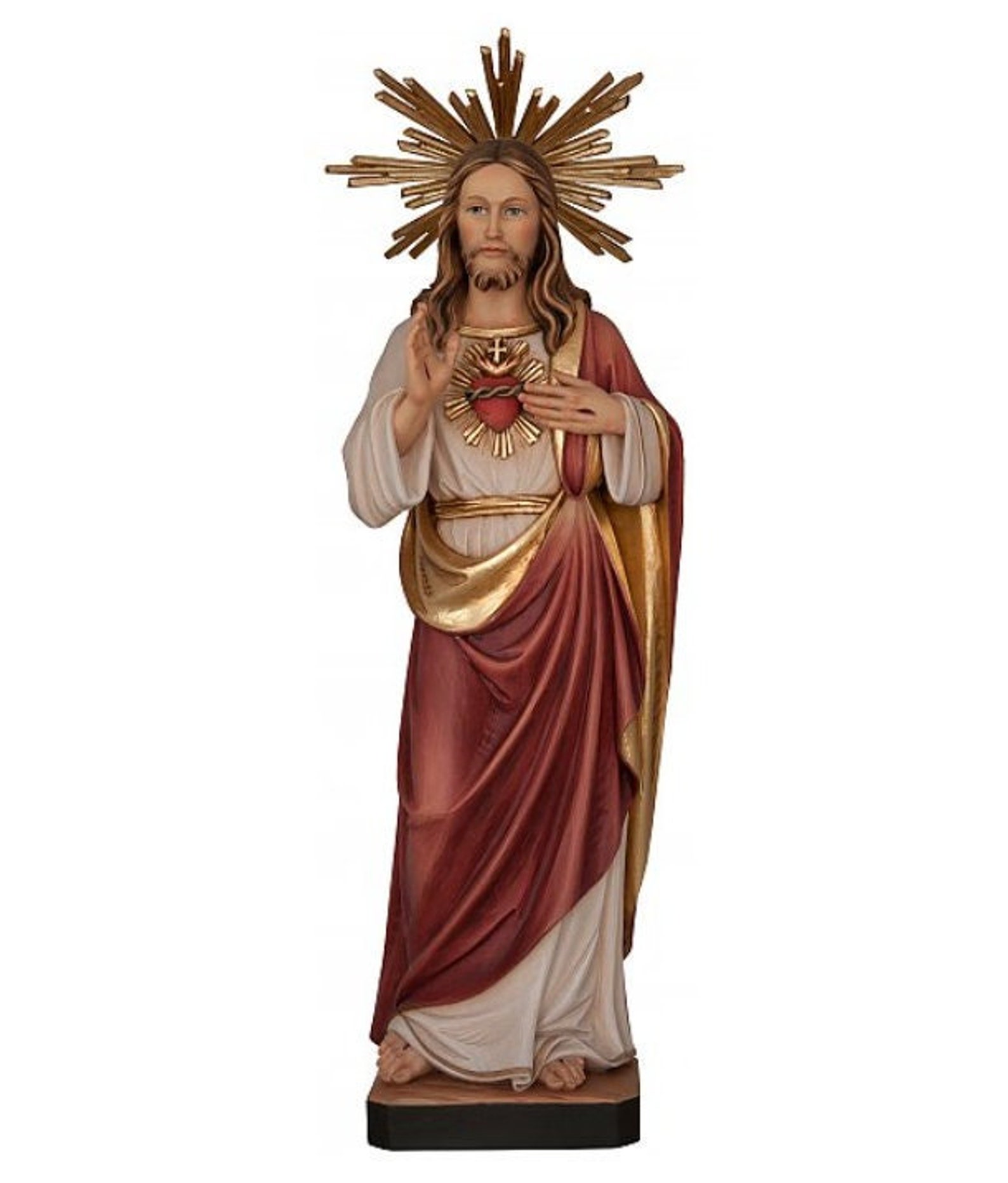 Sacred Heart of Jesus Statue With Halo, Carved in Valgardena Wood and ...