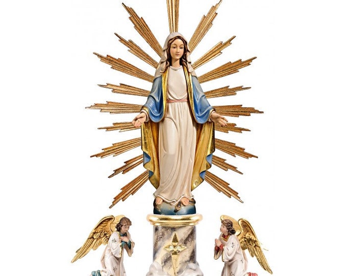 Statue of the Miraculous Madonna with home altar carved in Valgardena wood and hand-decorated, of Italian artisan production