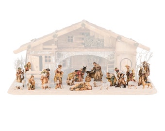 Complete nativity scene 24 pieces (without stable) carved in Valgardena wood, decorated by hand, various sizes, Italian artisan production