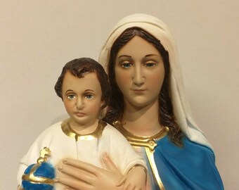 聖母子像 52 cm (20.47 インチ) 手作業で装飾された樹脂製、イタリアの
