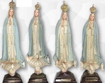 Statue of Our Lady of Fatima in glass resin, hand-decorated with a granite-effect finish, artisanal production