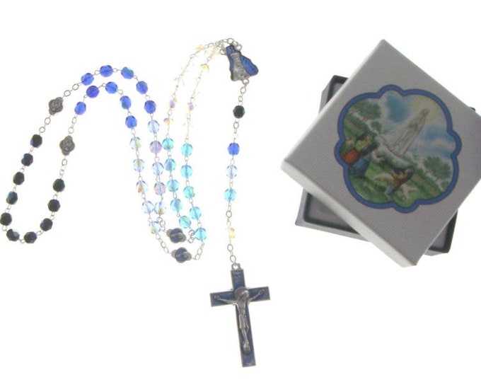 Rosary of Our Lady of Fatima in half crystal, 6 mm grain with deluxe case of Italian artisan production