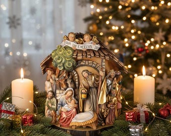 Nativity scene carved in Valgardena wood and hand-decorated, various sizes, Italian artisan production