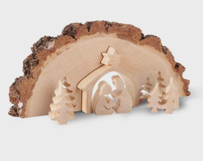 Nativity scene 20 cm (7.87 inches) carved in Valgardena wood, interlocking characters, handcrafted in Italy