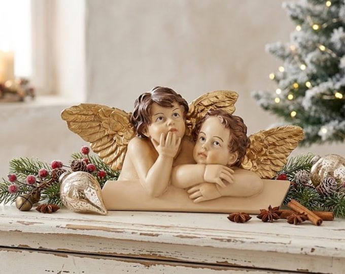 Wall angels cm 19 x 37 (7.48 x 14.56 inches) in resin hand decorated, artisanal production for outdoor and indoor use