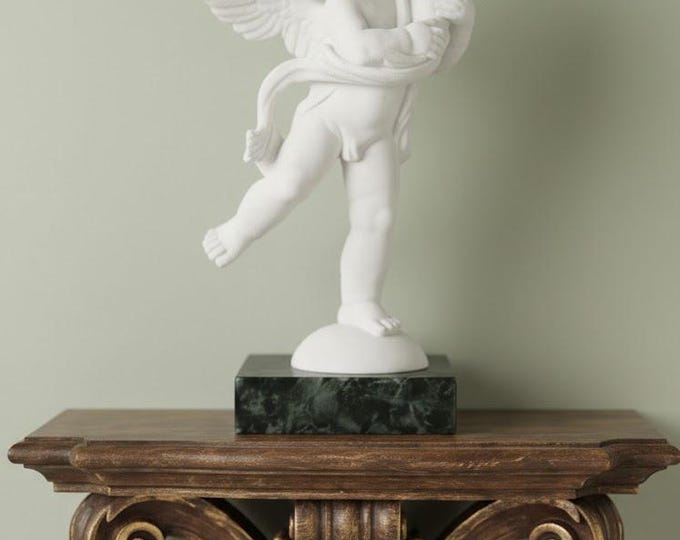 Classic sculpture "Putto with dolphin by Verrocchio", 28 cm (11.02 inches) in alabaster powder, marble base, handcrafted, made in Italy