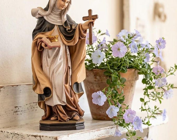 Sculpture of Saint Joanna Maria di Maillé carved in Valgardena wood, hand-decorated, Italian artisan production, various sizes