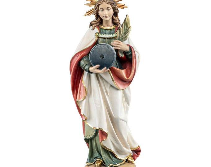Statue of Saint Christina with halo carved in Valgardena wood, hand-decorated, Italian artisan production, various sizes